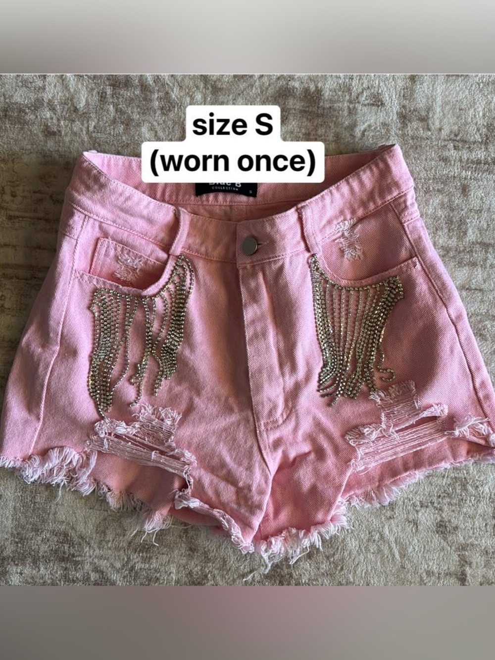 Women's Pink Embellished Denim Shorts